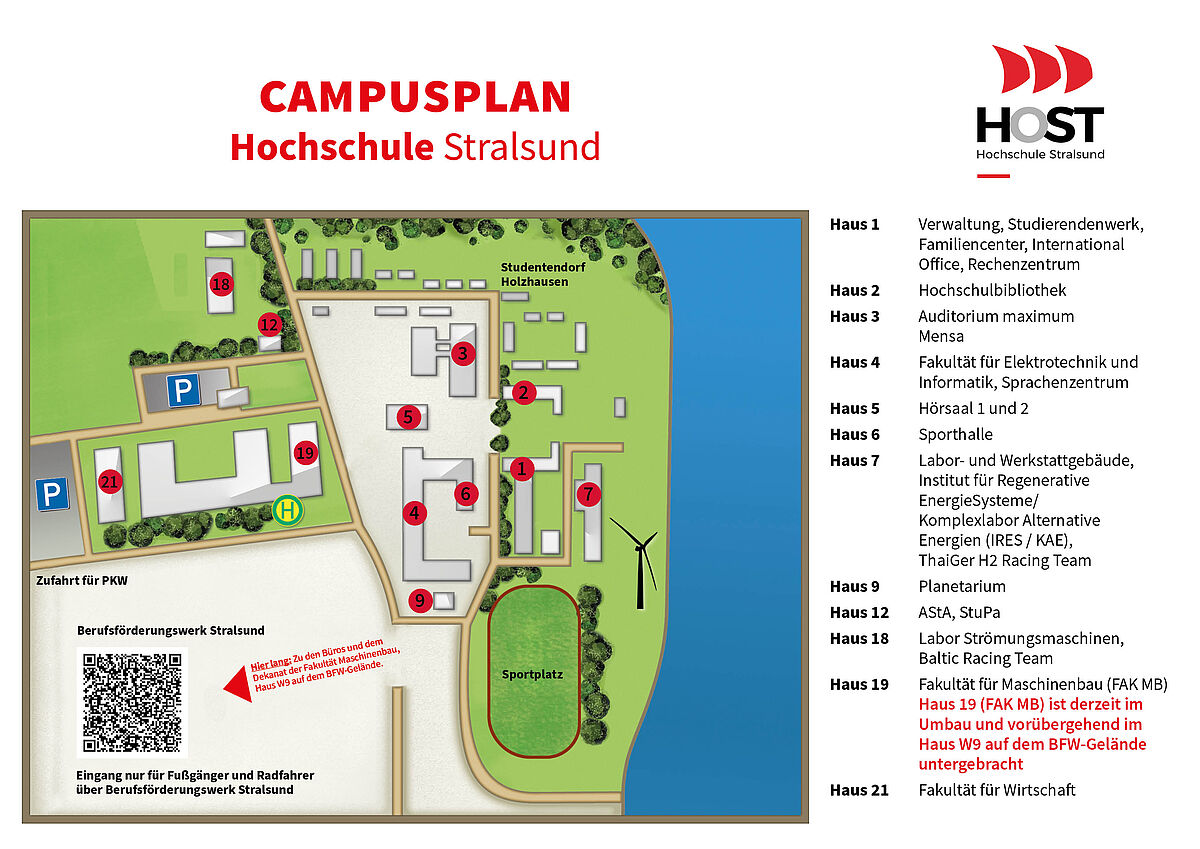 Campusplan der Hochschule Stralsund mit Häuserbeschreibung