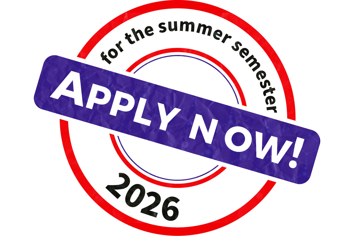 Button: Apply now for the sommer semester 2026.