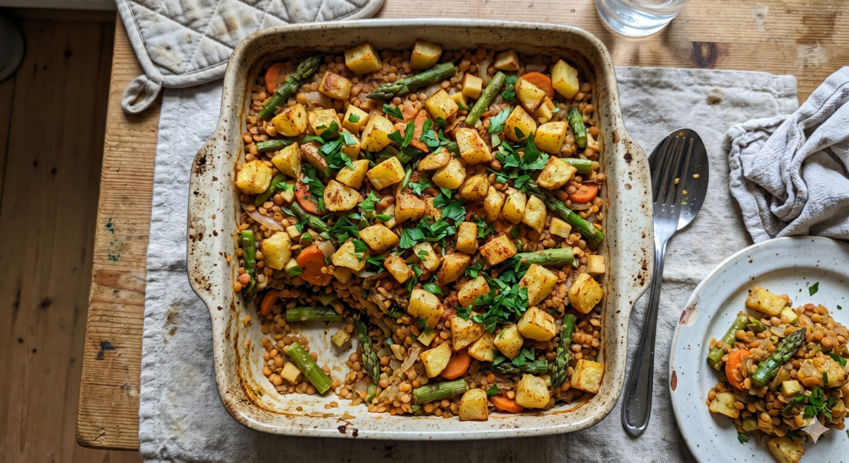 Veganer Stralsunder Frühlingstraum – Linsen-Spargel-Auflauf mit regionaler Apfelnote